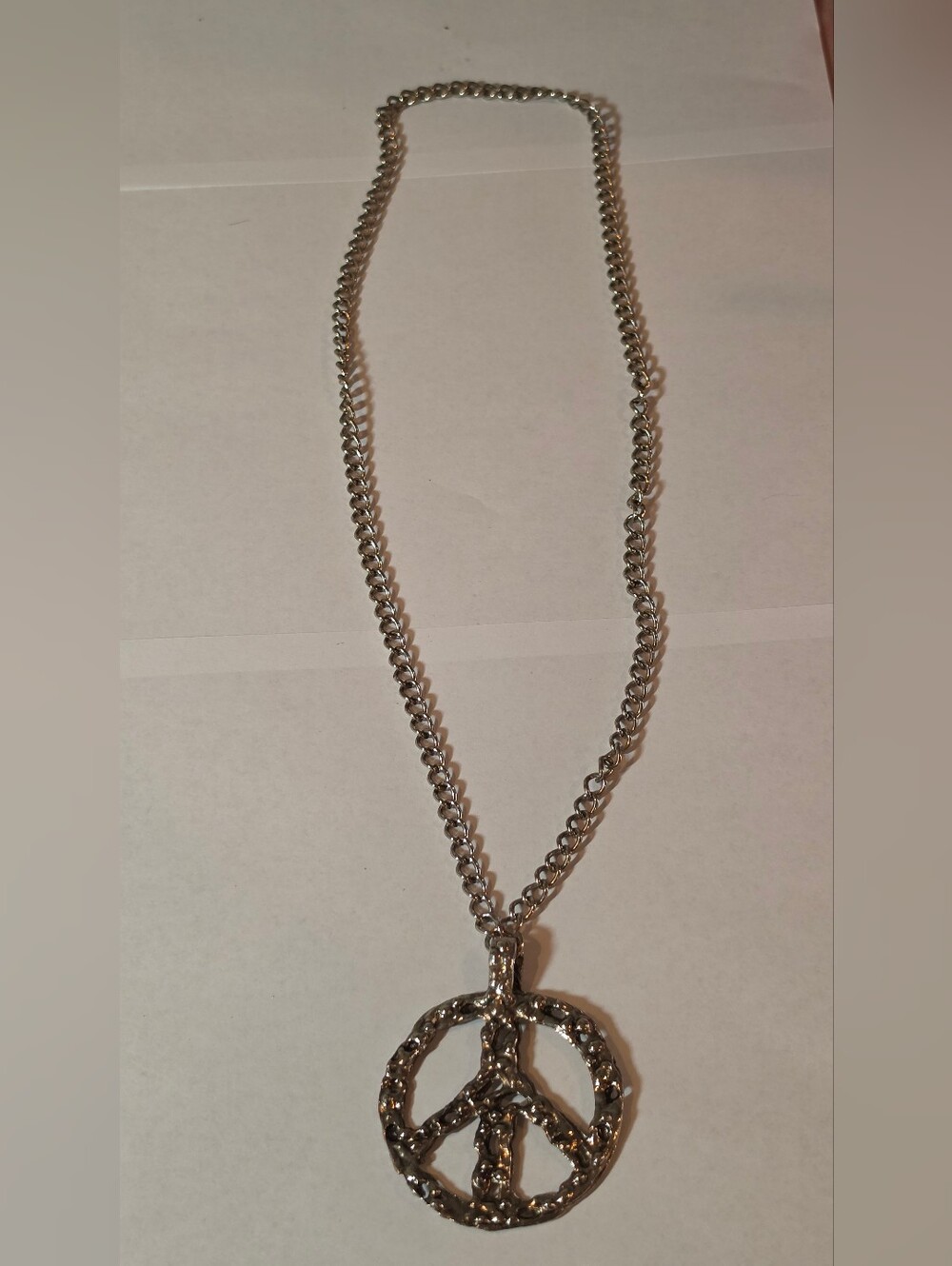 Silver-Tone Textured Peace Sign Pendant Long Necklace - Women's Jewelry